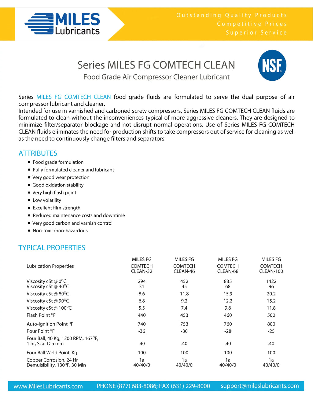 Miles Fg Comtech Clean ISO 46 Food Grade Synthetic Rotary Compressor Fluid 5 Gallon Pail