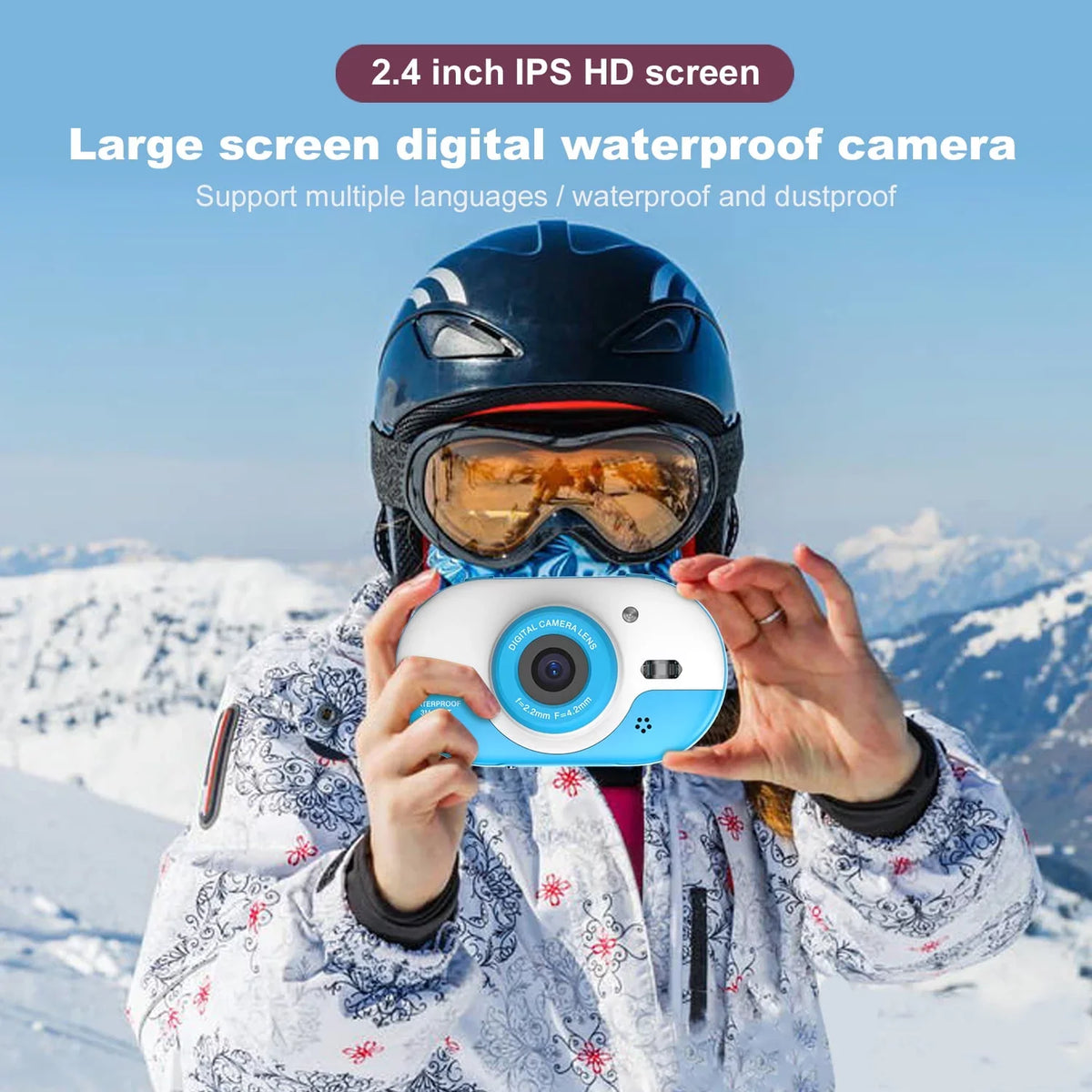 Anself 8MP Digital Waterproof with Front and Rear Dual Cameras 2.4 Inch IPS  Screen One-click PhotoVideo Self-timer for 5s