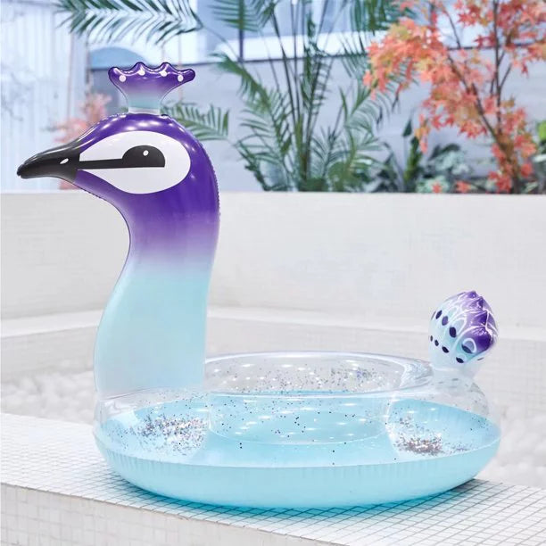 Ionale 48 Inches Inflatable Glitter Swimming Pool Toys Peacock Designed with Fast Valves Summer Fun Beach Party Lounge Raft Decorative liquid Game for Kids