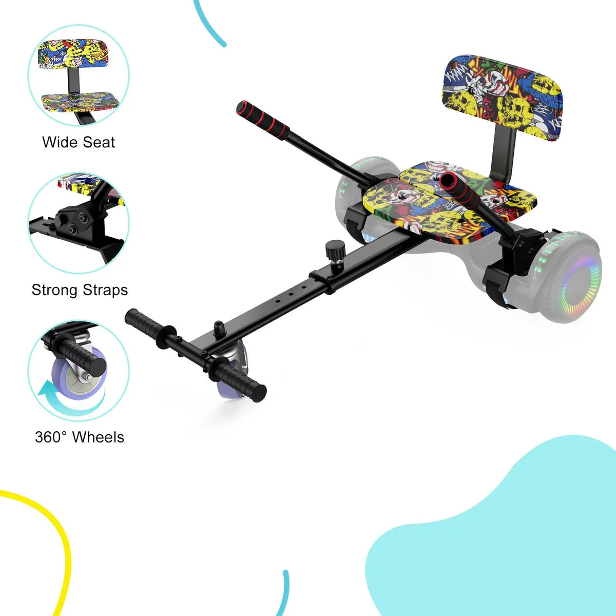Hoverboard Seat Attachment, Adjustable Hoverboards Accessories, matching with 6.5"/ 8"/ 10" Hoverboards for Kids, Graffiti