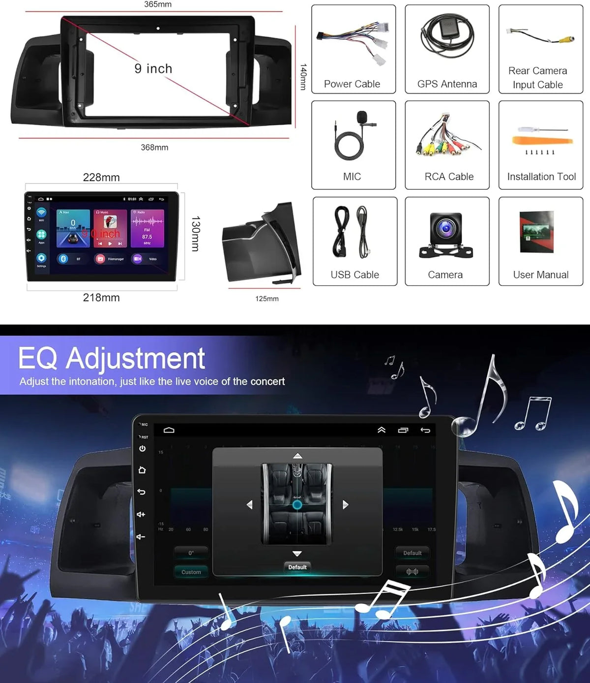 THONZER 1G+32G Android 9 Inch Car Stereo for  Corolla ex 2007-2012 with Wireless Carplay, Rimoody Touch Screen Car Radio Bluetooth GPS WiFi FM Mirror Link RCA USB SWC + Backup Camera