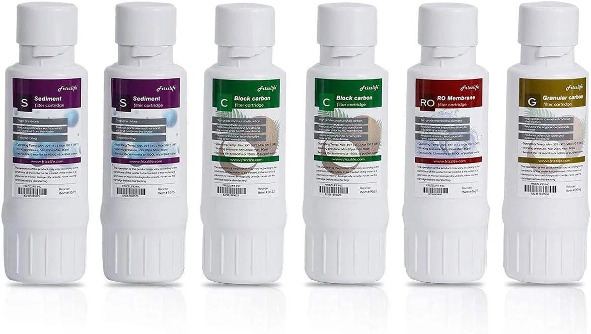 FRIZZLIFE W5006 liquid Filter Replacement Cartridge For WA99 RO Reverse Osmosis System - From Second Year Replacement Cartridge Set (6 Pack)