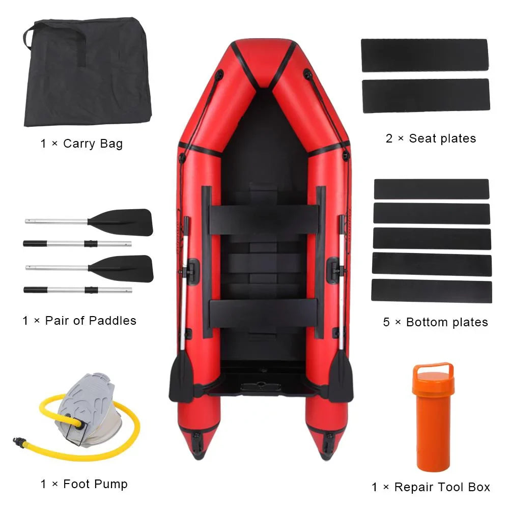 Campingsurvivals 10ft Thickened Inflatable vessel, Rafting Boats with Oars and Air Pump, Red/Black