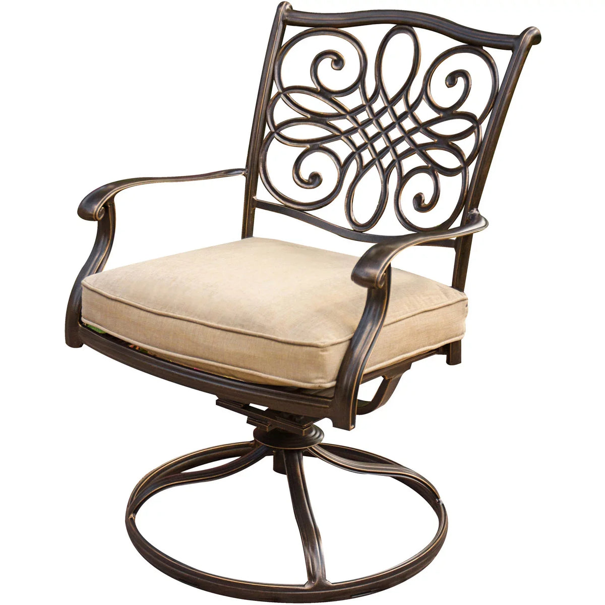 Round Table. Cambridge Seasons 3-Piece Tan Bistro Dining Set, Two Aluminum Swivel Rockers,32 in