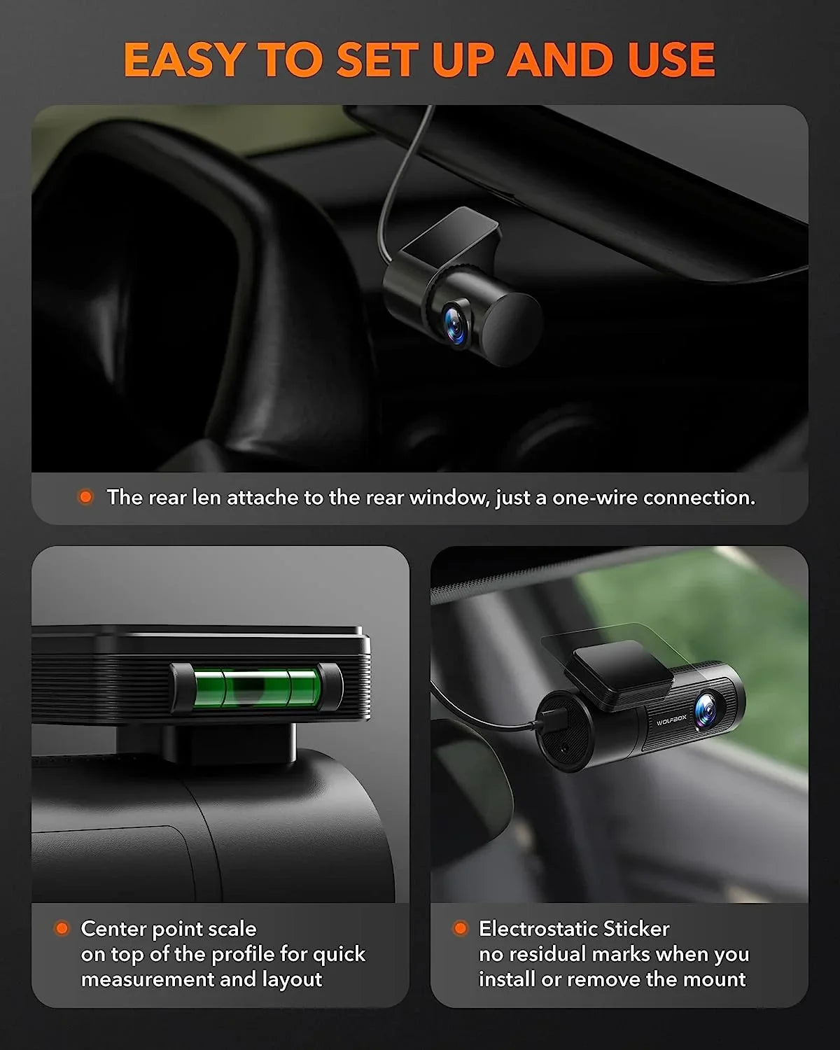 WOLFBOX Dash Cam Front and Rear, 4K UHD Front and 1080P Rear DashCam with GPS & WiFi, Car Dashcam with Night Vision, WDR, Free 32G Card, Loop Recording