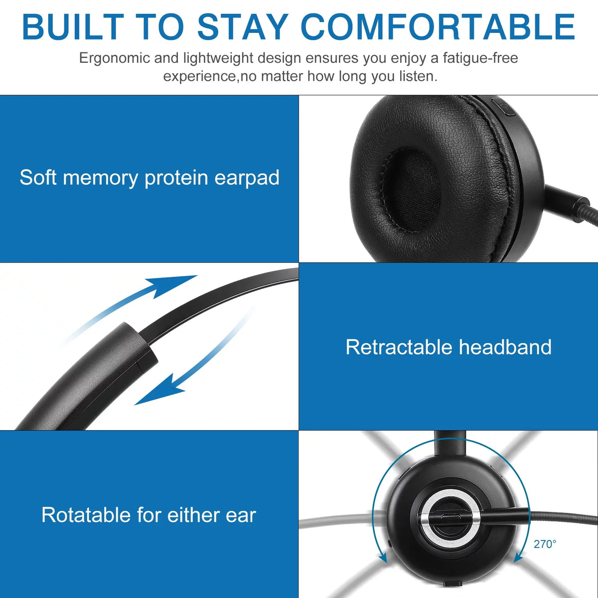 Comfortable Bluetooth Headset, UX-M97 Wireless Headset with Microphone, Wireless Cell Phone Headset with Noise Isolation Mic Charging Base Mute Function for BLU C6 With Charging Dock