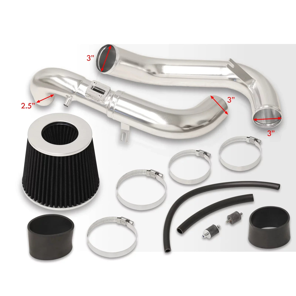 AJP Distributors JDM Cold Air Intake CAI Induction System Polished Aluminum Piping Pipe + Filter matching/Replacement For Honda Civic DX LX EX 1.8L L4 2006 2007 2008 2009 2010 2011 06 07 08 09 10 11