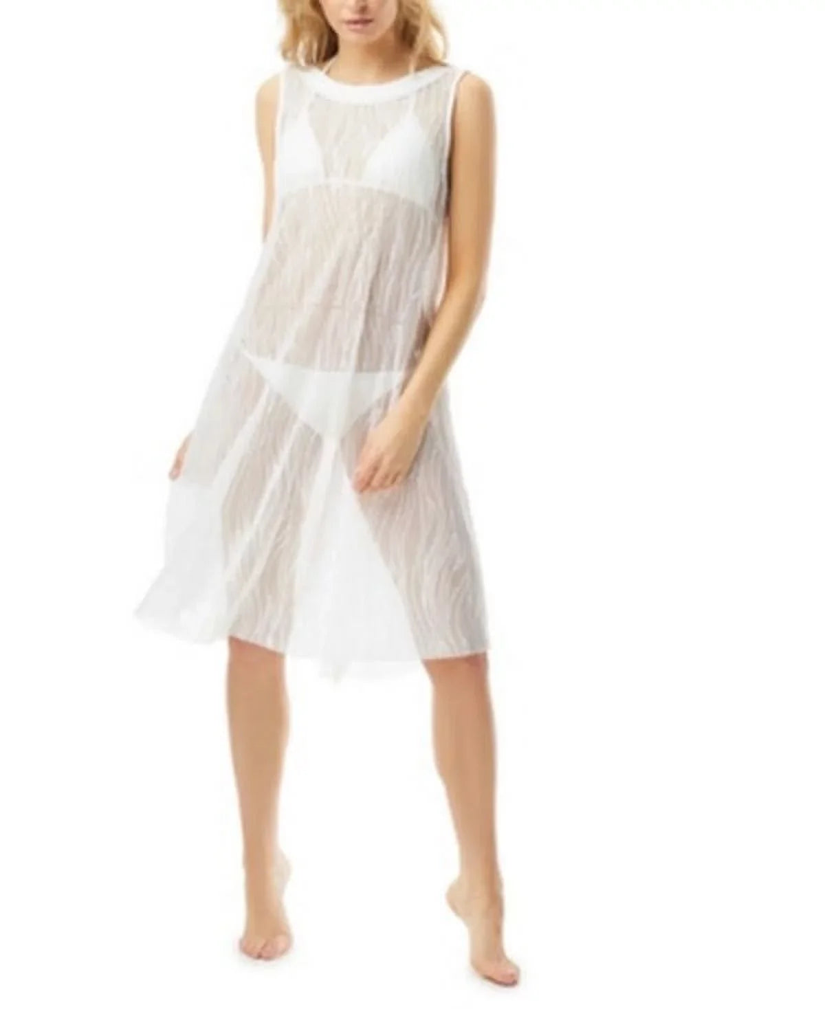 Carmen Marc Valvo White Sequin High-Neck Swim Dress shield-Up Size XL: XL/White