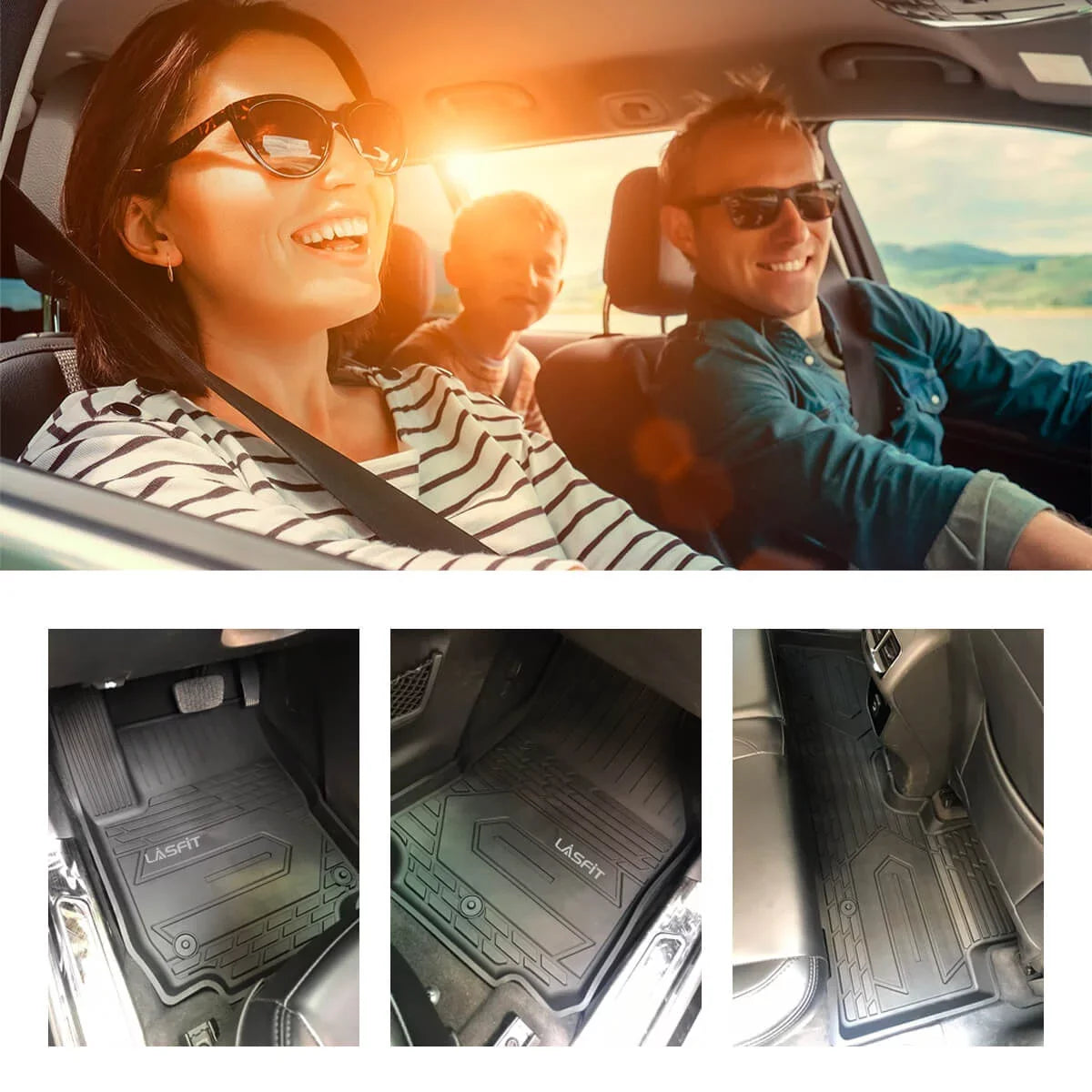 Lasfit Car Floor Liners for 2016-2021 Jeep Grand Cherokee (NOT Jeep Cherokee )  & Jeep Grand Cherokee WK 2022, All atmospheric conditions TPE Vehicle Floor Mats Set, 1st and 2nd Row, Fit Bench Seating only, Black