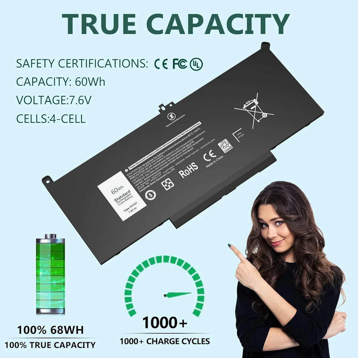 7480 F3YGT 2X39G 60WH Laptop y for  Latitude 12 7000 7280 7290 13 7000 7380 7390 P29S002 14 7000 7480 7490
