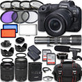 EOS R5 Full Frame Mirrorless Camera with RF 24-105mm STM & 75-300mm III + 500mm f/8 Focus Lenses, Accessories: 2X 64GB Memory Cards, LED Video Light, Microphone, Extra Battery, Case & More