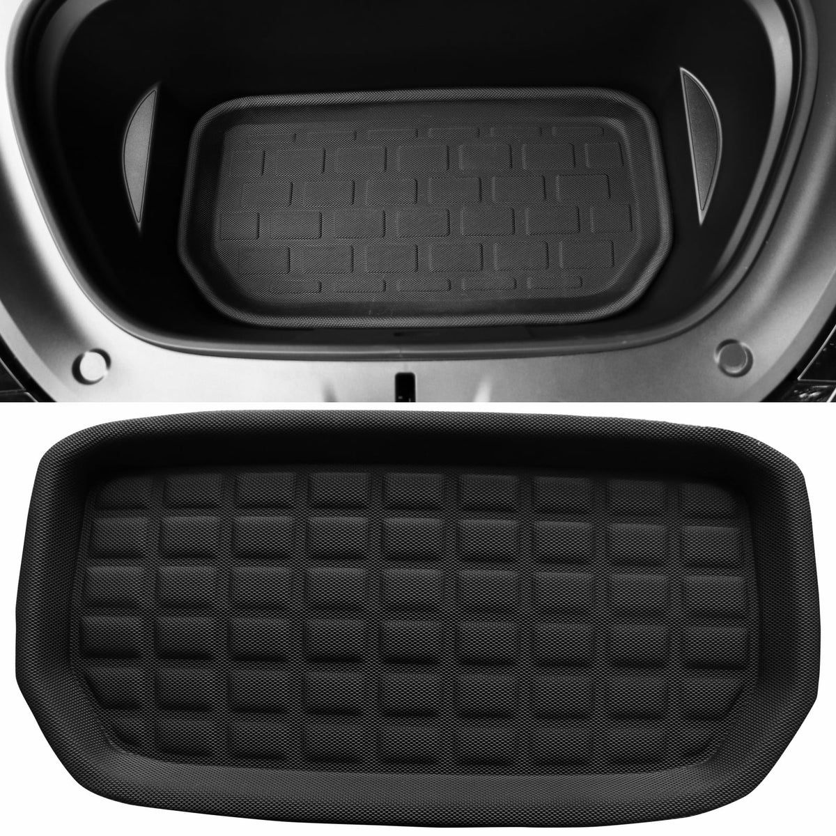 Ikon Motorsports Trunk Mats Cargo Liner appropriate with 2020-2023 Tesla Model Y, Black TPE 3D Molded Waterproof Anti-Slip Frunk Trunk Under Cargo Storage Liner Mat Interior Accessories 3PCS