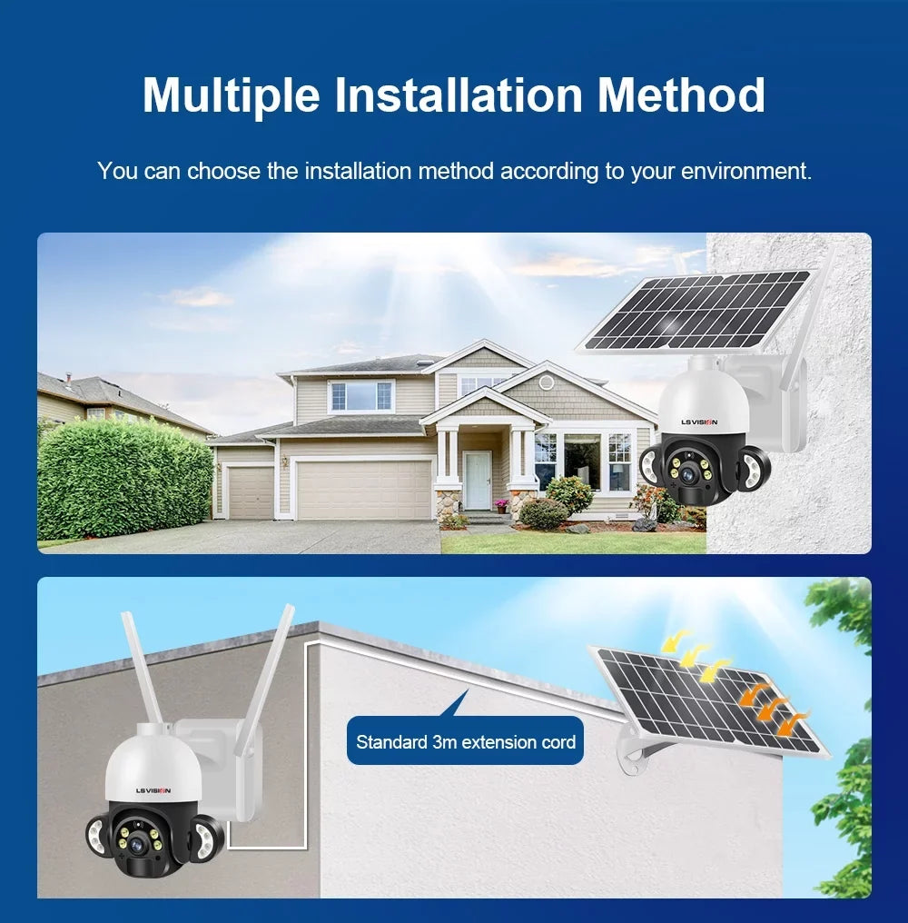 LS VISION 4MP WiFi Solar Wireless Security Cameras System CCTV Waterproof Outdoor PTZ