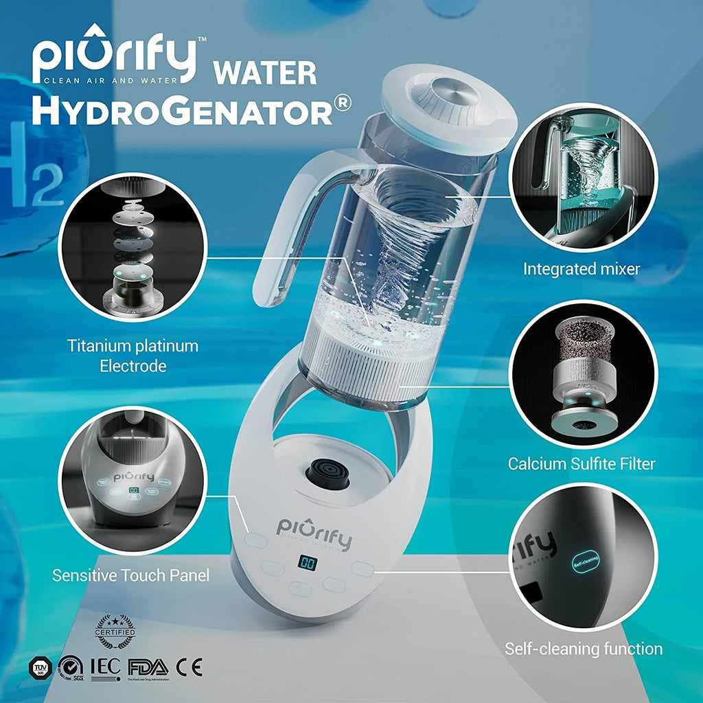 Balanced Purified liquid PH Levels and Filtered with Calcium Sulf. Hydrogen Alkaline aqua Pitcher - Rich Hydrogen aqua Generator Electrolysis Jug with SPE and PEM Concentrator Technology