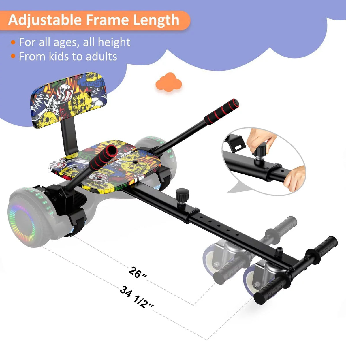 Hoverboard Seat Attachment, Adjustable Hoverboards Accessories, matching with 6.5"/ 8"/ 10" Hoverboards for Kids, Graffiti