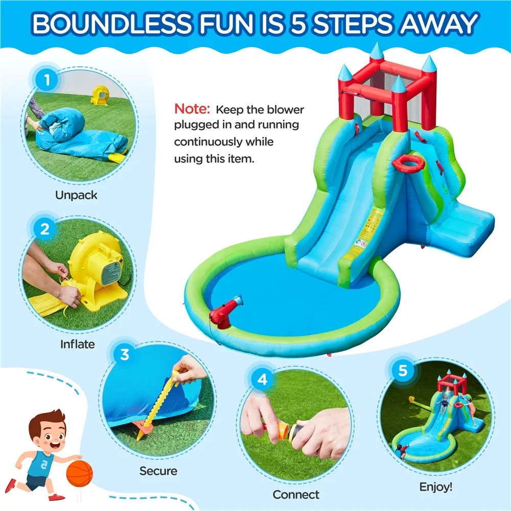 Topeakmart Inflatable moisture Slide with Climbing Wall, Cyan