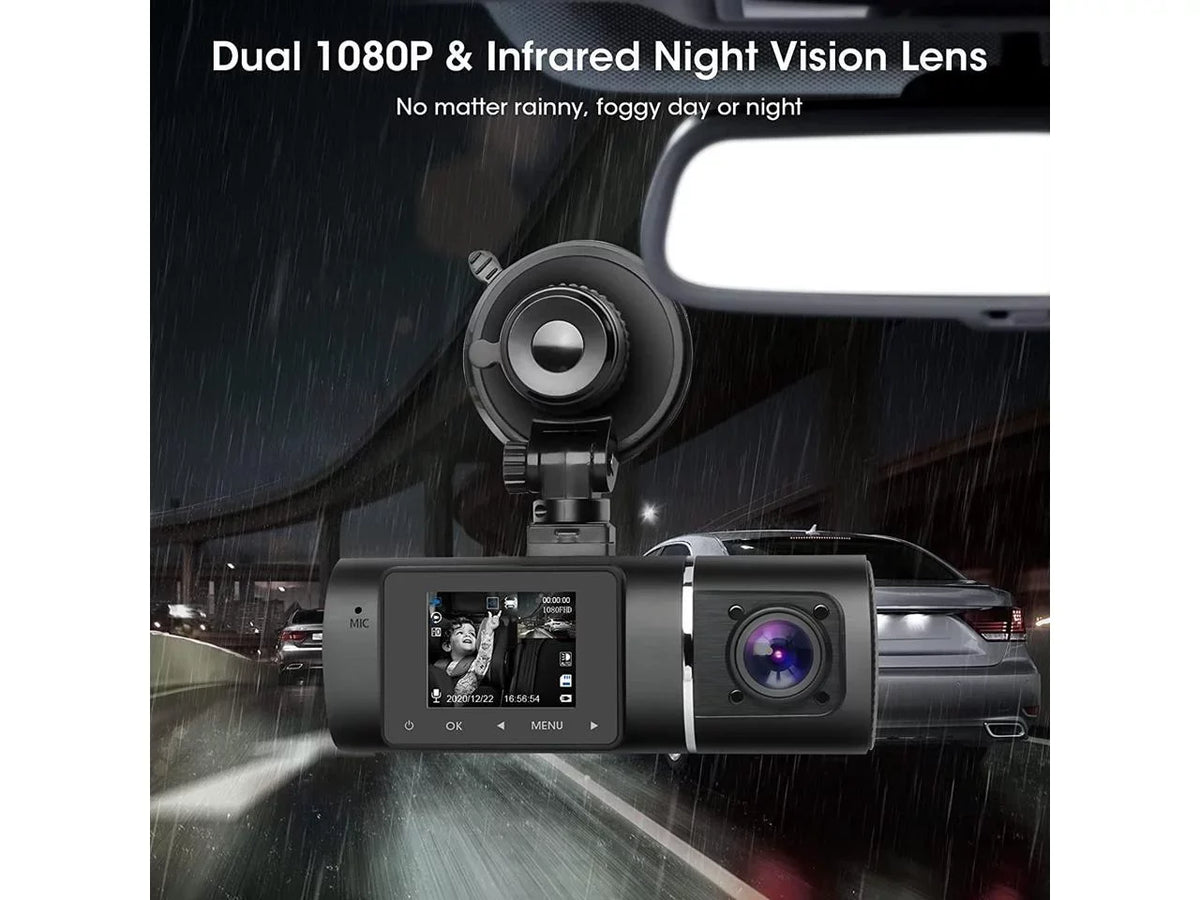 Dual Dash Cam Hardwire Kit Included FHD 1080p+1080p Front Inside Cabin Car Camera Driving Recorder with Infrared Night Vision WDR G-Sensor Loop Recording for Taxi Rideshare