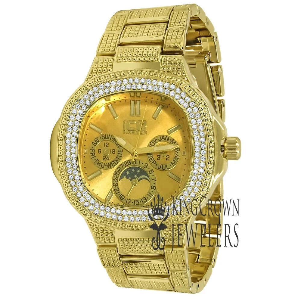 14K Yellow Gold Tone Simulated Diamonds Joe Rodeo Jojo Jojino aqua Resistance Metal Band Watch