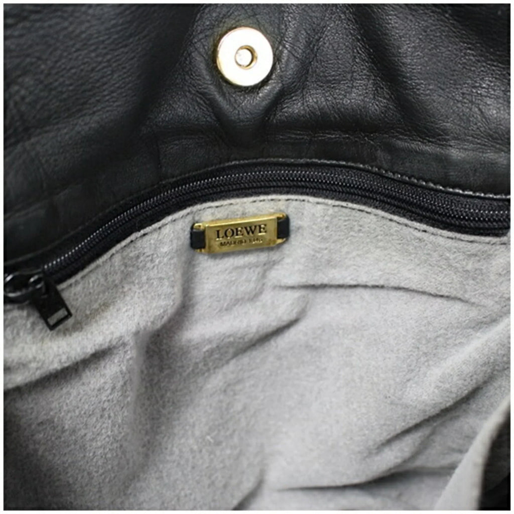 Pre-Owned LOEWE Anagram Shoulder Bag Leather Black Women's Soft (Fair)