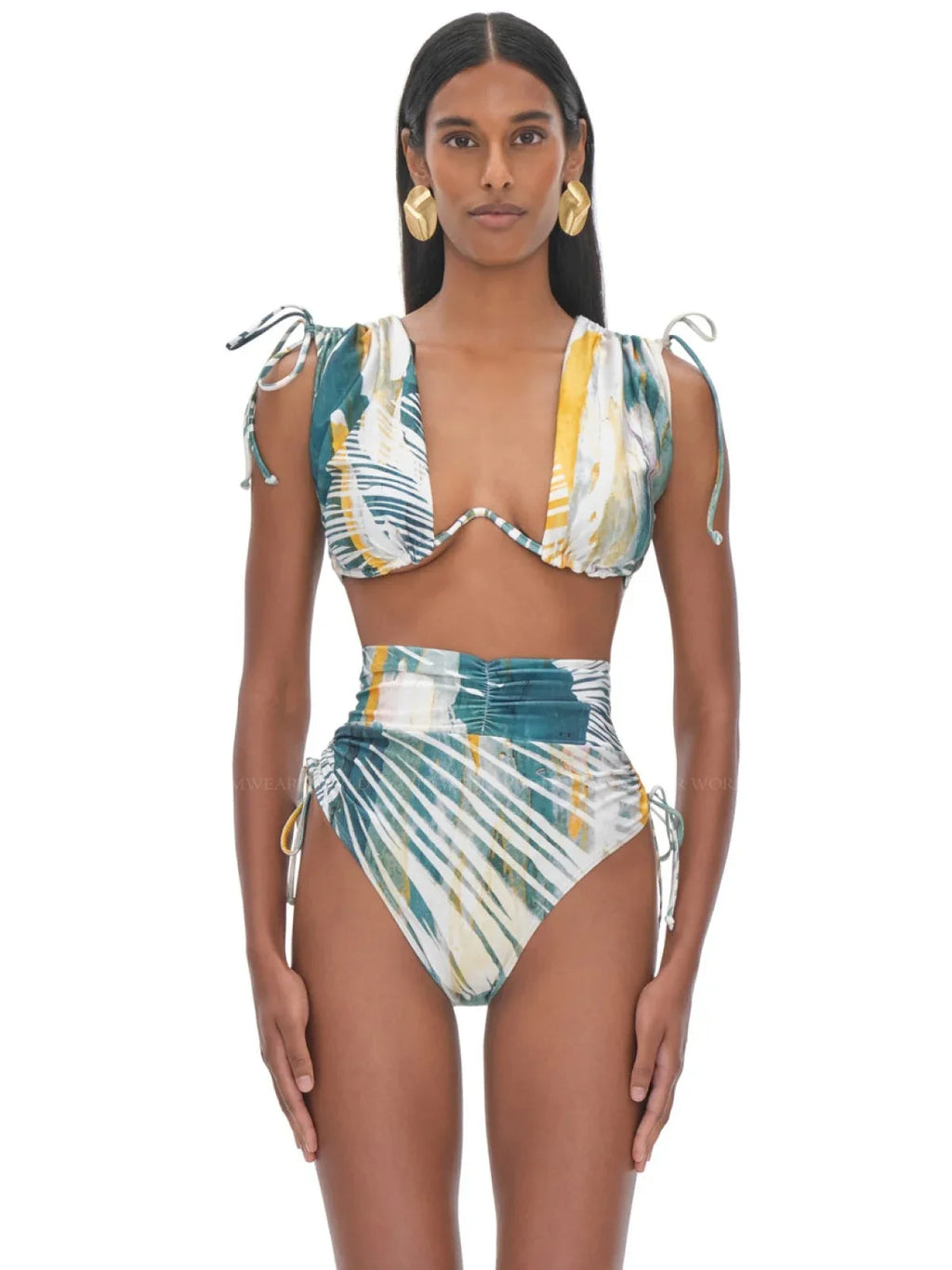 Andrea Iyamah ABSTRACT MULTI Menasa Ruched Underwire Bikini Swim Top, US Large