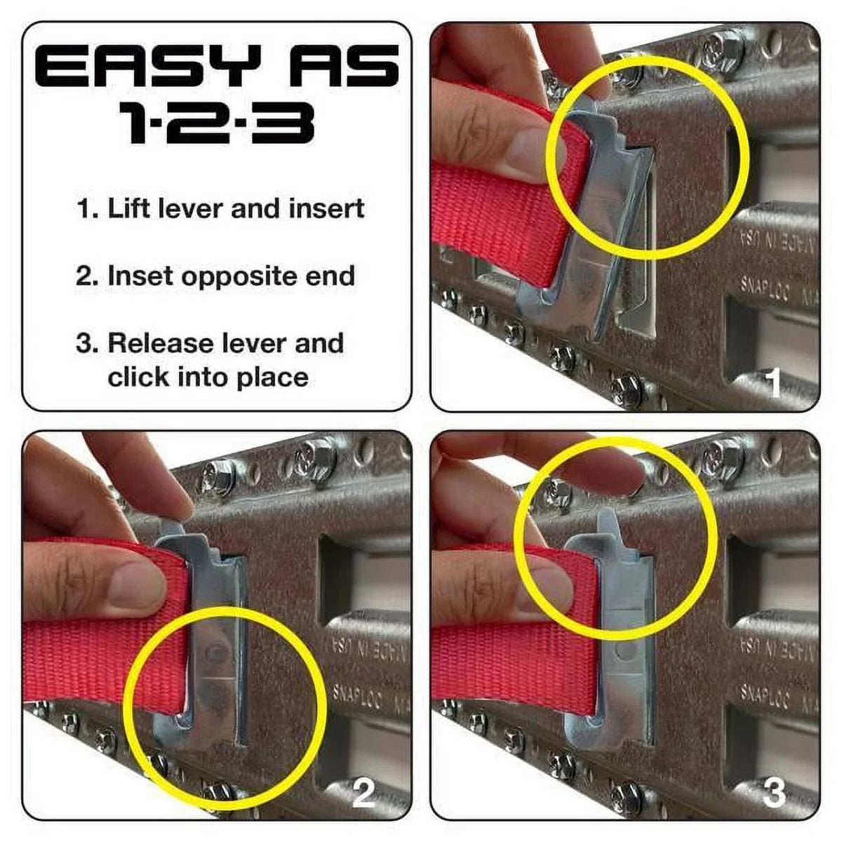 SNAP-LOC Fast-Track E-Track 8 Inch 4-Pack USA Galvanized Steel Horizontal Vertical, Logistic Tie-Down for Pickups, Trucks, Trailers