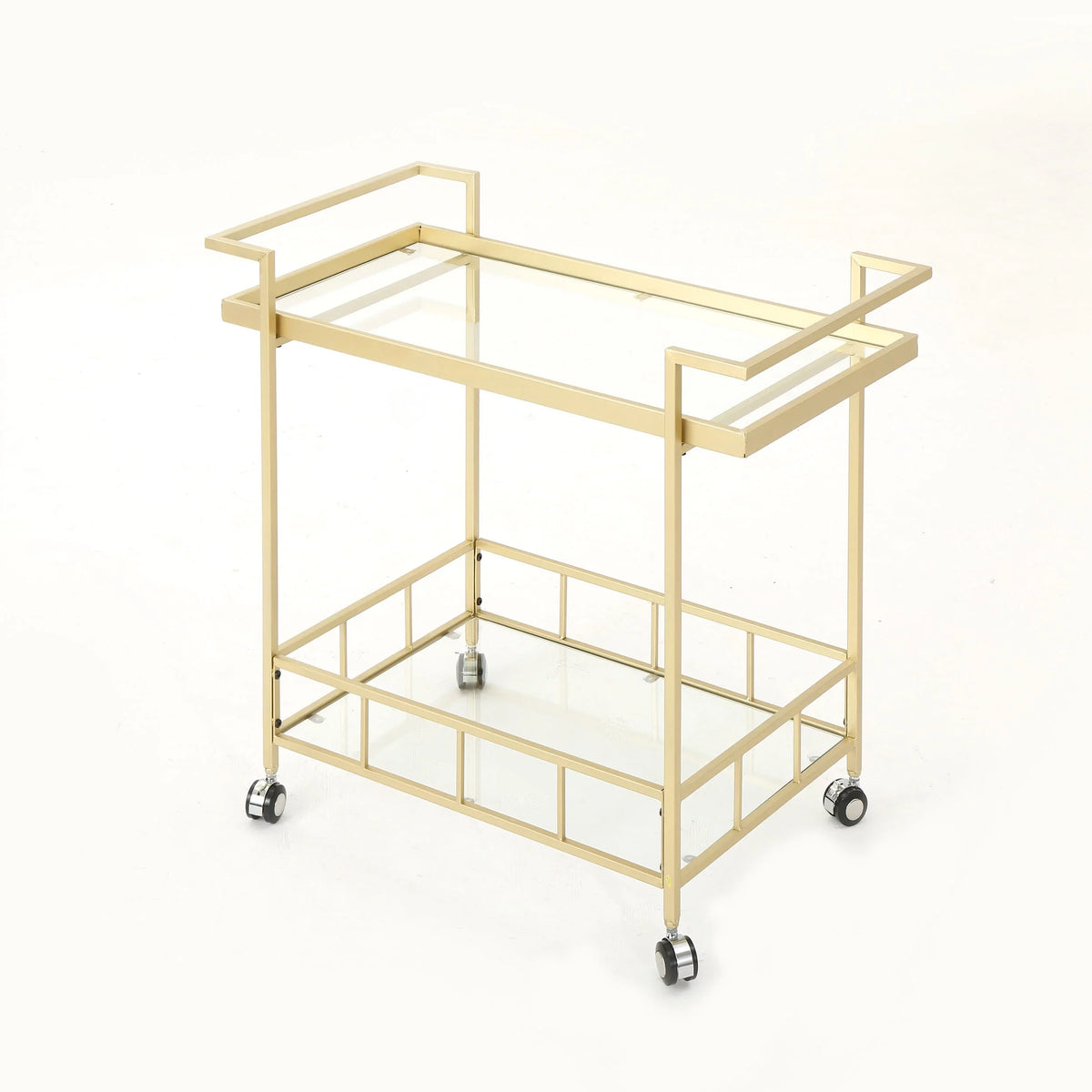 Aletta Industrial Iron and Glass Bar Cart, Gold