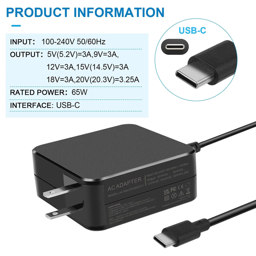 65W USB C AC Adapter Charger for  L30757-002 L32392-001 L30757-004 L32392-001