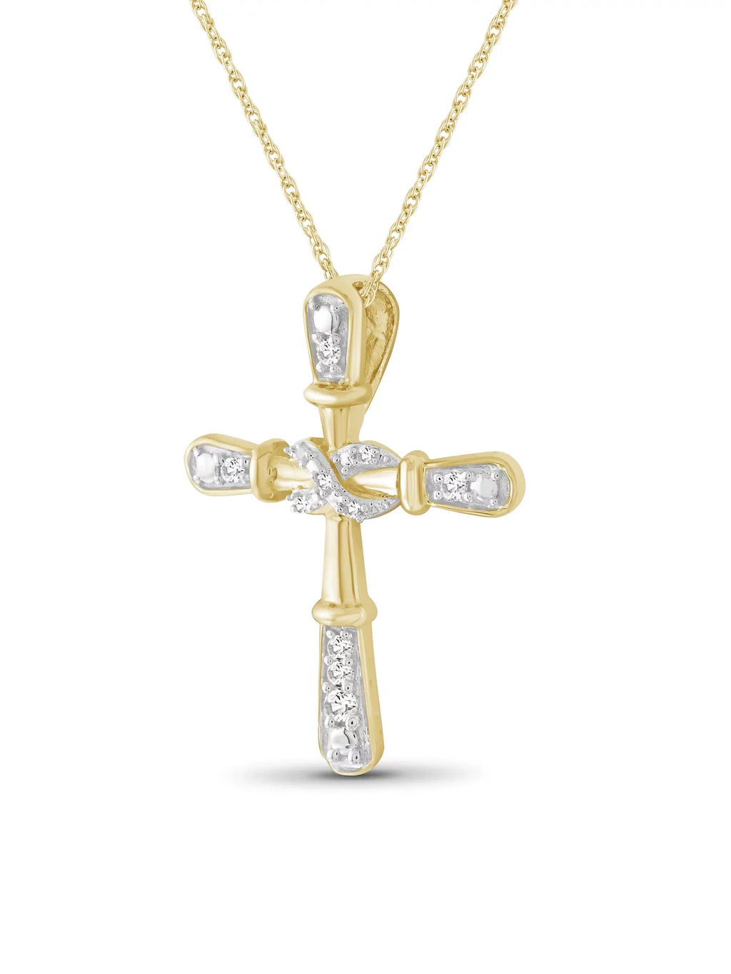JewelersClub 14K Gold Plated Silver 0.10 CTW Diamond Cross Pendant Necklace for Women White Diamonds + 18” Rope Chain Included JewelersClub 14K Gold Plated Silver