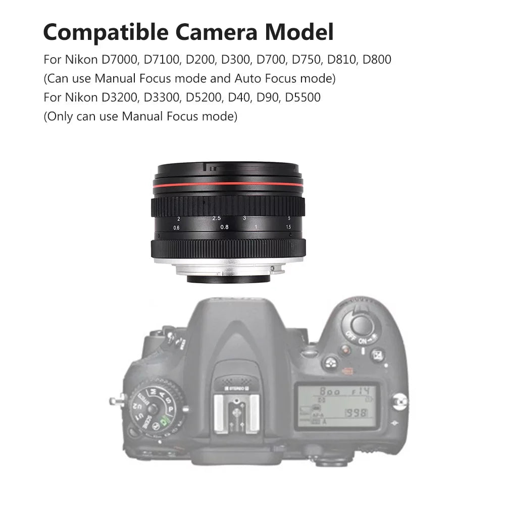 50mm f/1.4 USM Large Aperture Standard Anthropomorphic Focus Lens Camera Lens Low Dispersion for  D7000 D7100 D200 D300 D700 D750 D810 D800 D3200 D3300 D5200 D40 D90 D5500 DSLR Cameras