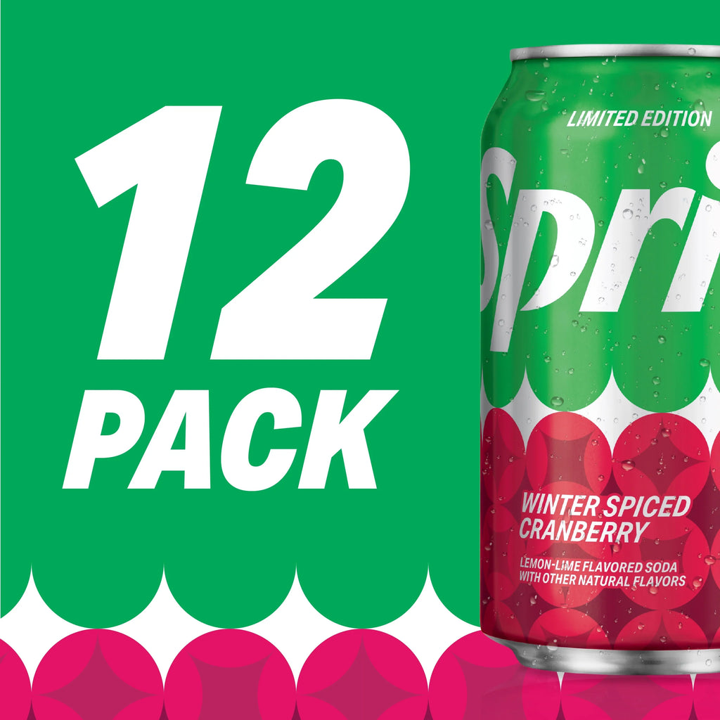Sprite Winter Spiced Cranberry Soda Pop, 12 fl oz, 12 Pack Cans