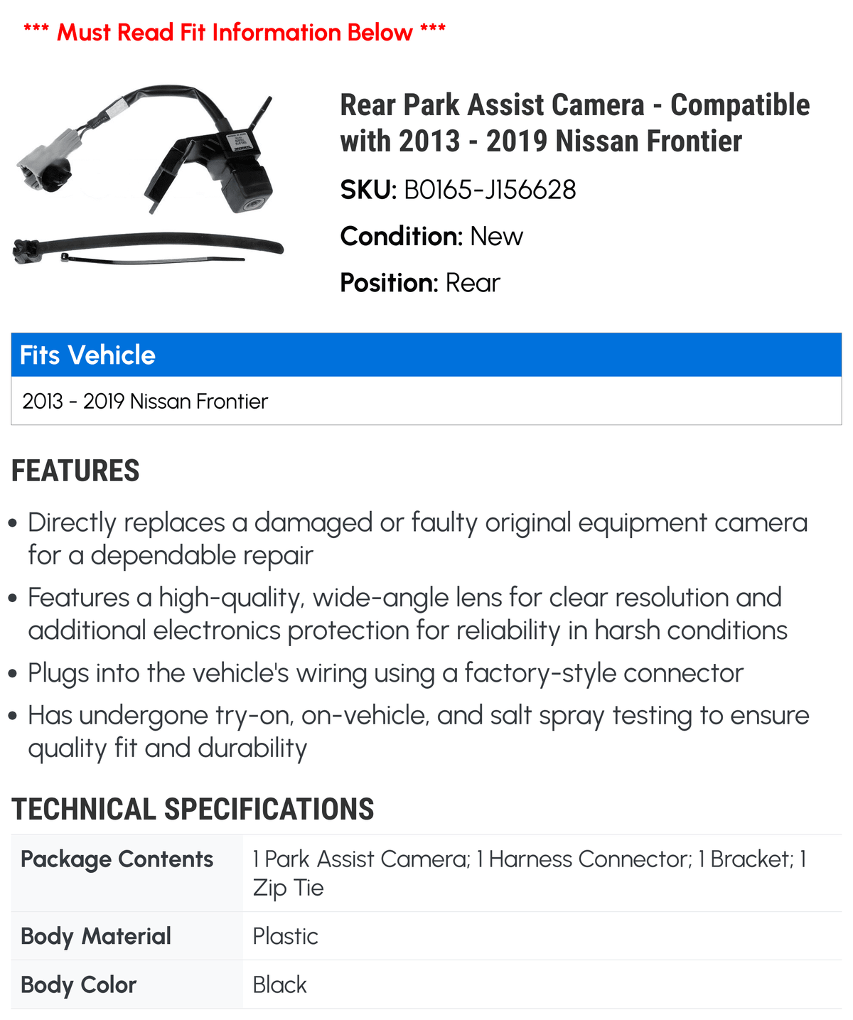 Rear Park Assist Camera - appropriate with 2013 - 2019 Nissan Frontier 2014 2015 2016 2017 2018