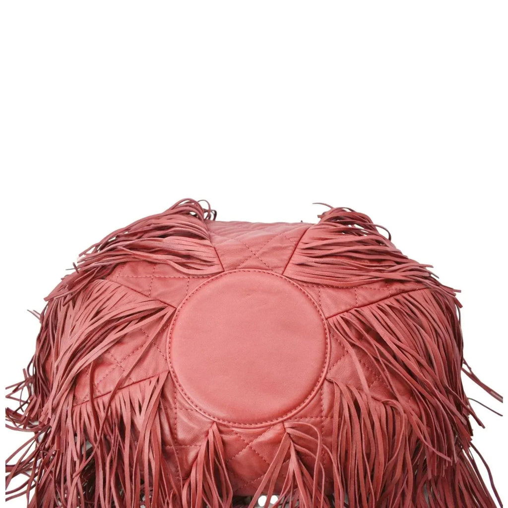 Pre-Loved CHANEL Paris Dallas Drawstring Fringe Leather Shoulder Bag Red