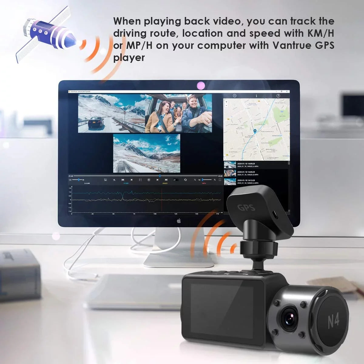 N4, N2S, X4S, T3 Dash Cam GPS Receiver Module Type C USB Port Adhesive Mount for Windows and Mac