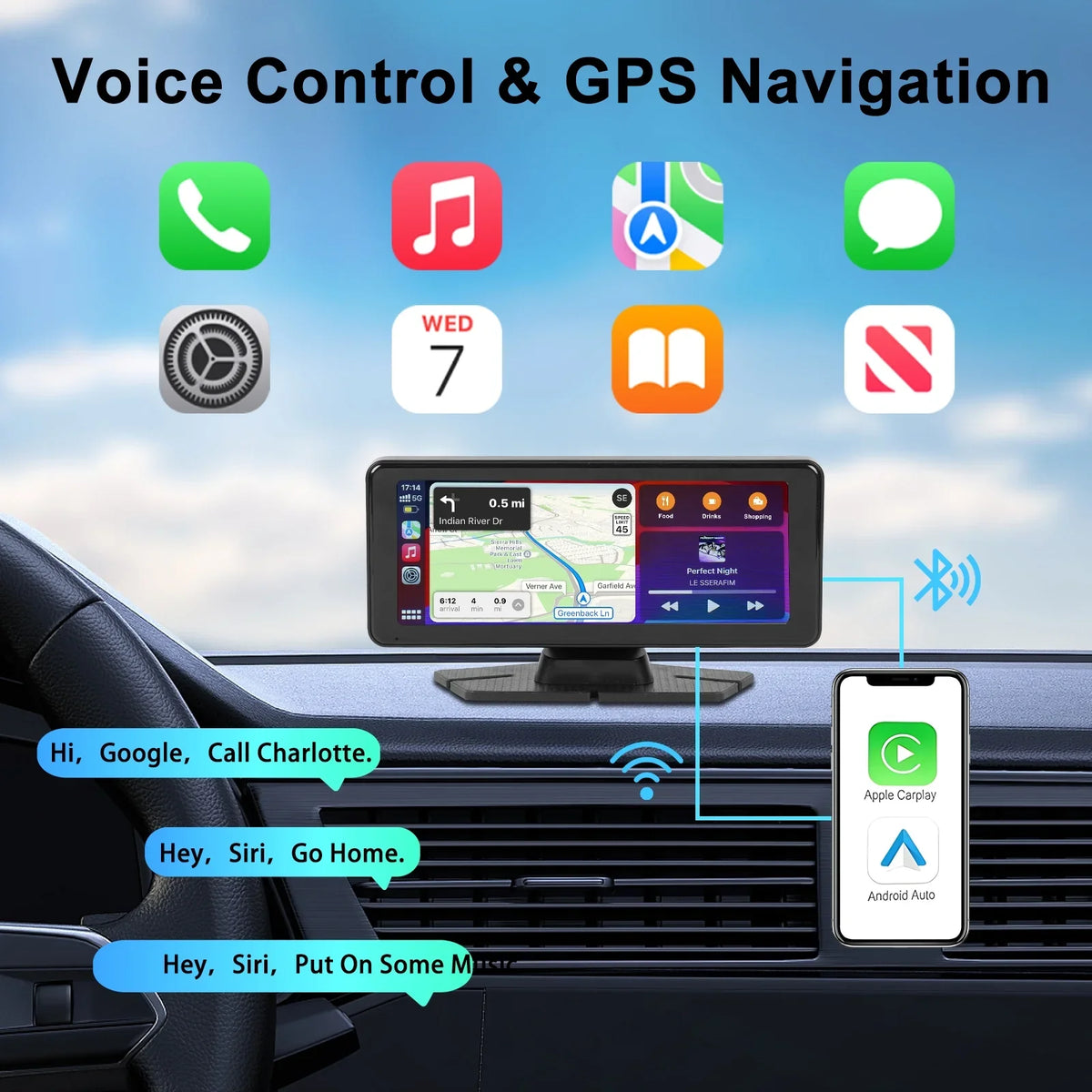 NEXPOW Carplay Touchscreen with 4K Dash Cam, Portable  Carplay & Android Auto Car Stereo, Car Audio Receivers with 1080p Backup Camera, GPS Navigation, Bluetooth (6.9inches)