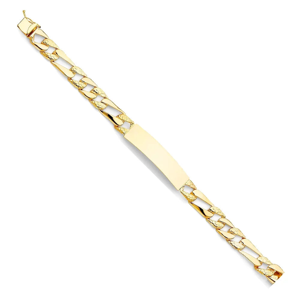 14k Yellow Gold Stamp Figaro Link ID Bracelet - 8" | Elegant 14KY Gold Chain Bracelets for Women and Men| Weight 14.7 | Men’s Jewelry for Gift
