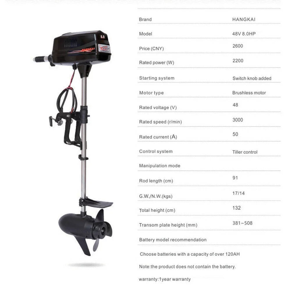 HANGKAI 48V Outboard Trolling Motor vessel Electric ship Engine 2200W Brushless