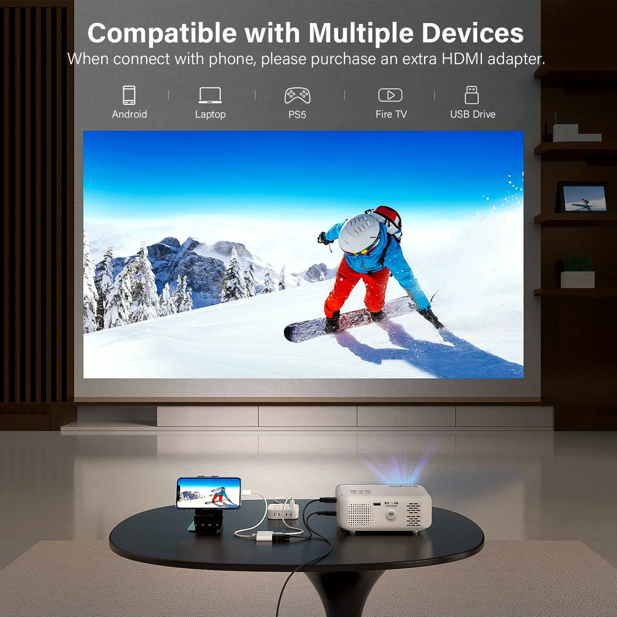 Auking 5G WIFI Bluetooth Mini Projector, 9800Lumens 1080P Full HD and 220" Display Supported movie Projector, Home Theater Projector matching with iOS/Android, (Tripod Included)