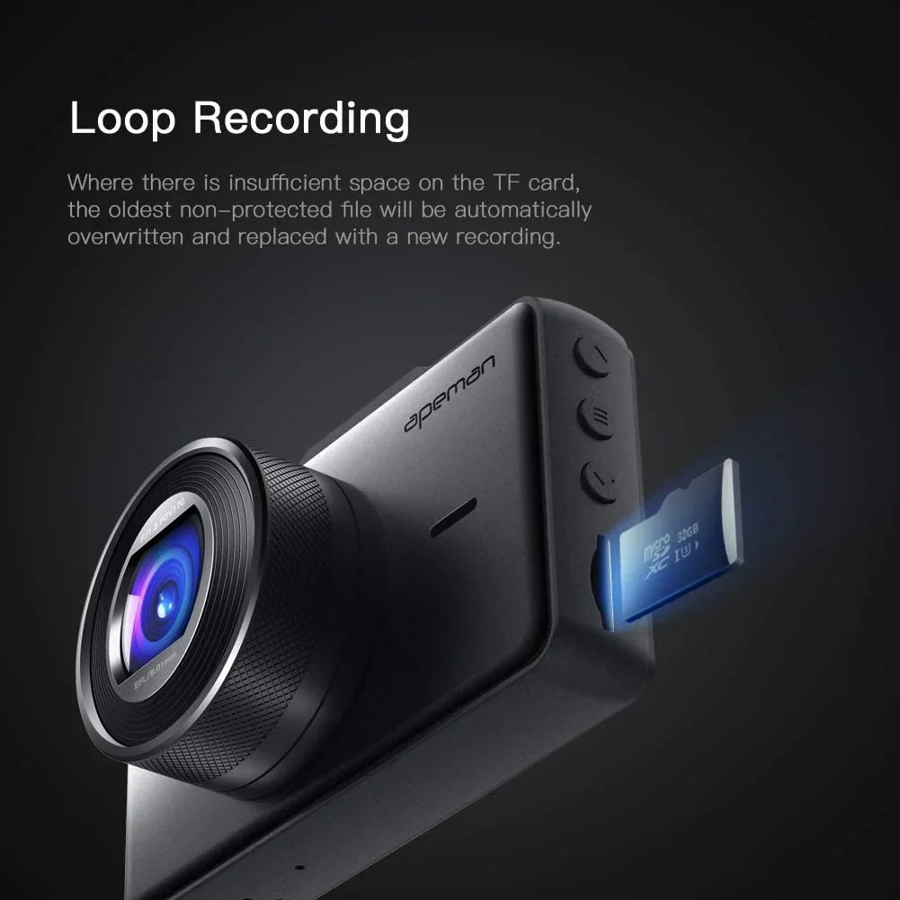 APEMAN C450 Dash Cam 1080P FHD 3" Car Camera 170° Wide Angle Screen, Parking Monitor, Black