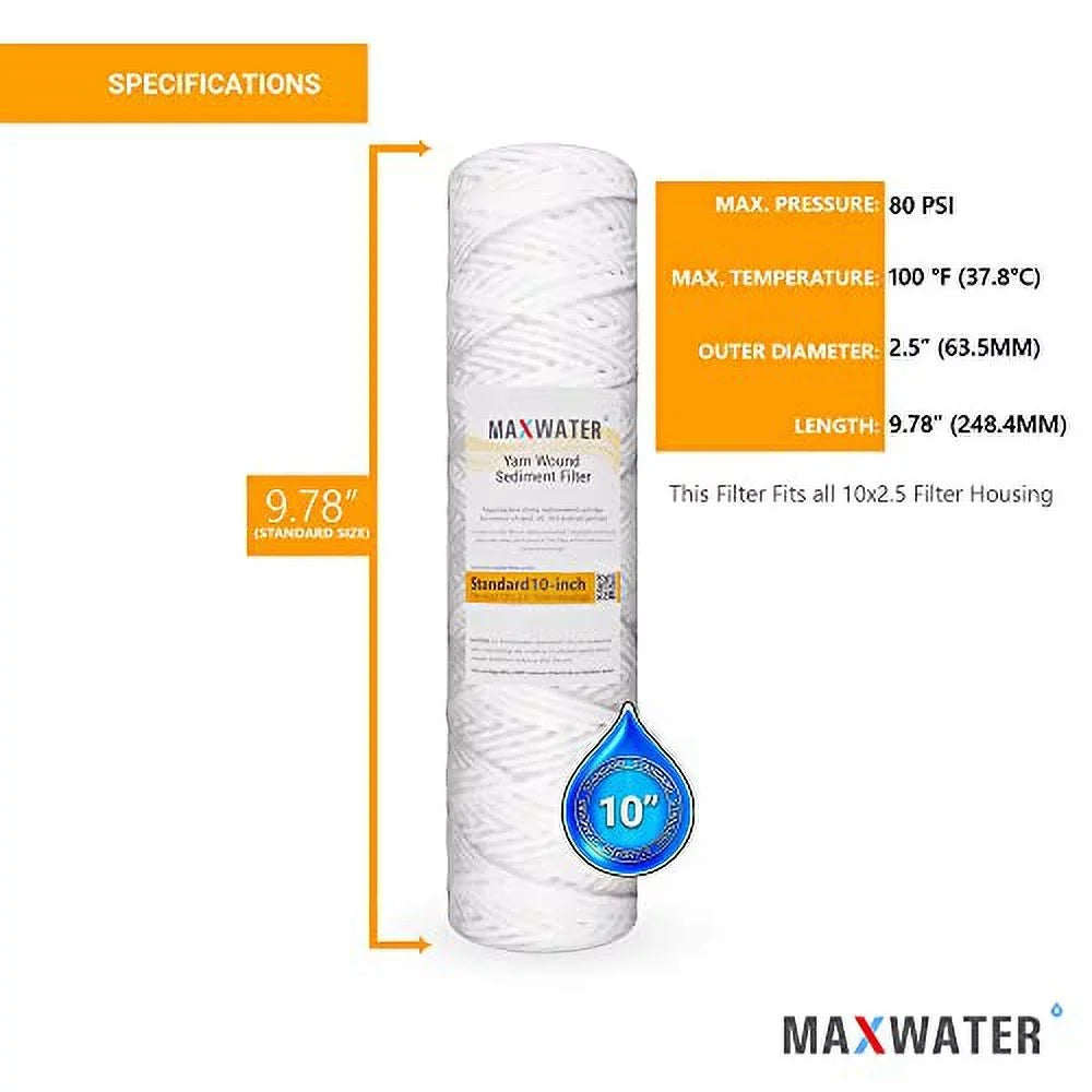 Standard 10"X2.5" String Sediment aqua Filter (5 Micron), Hard Well, Whole House, WVO Biodiesel, matching With Standard RO Reverse Osmosis Systems, WH Systems