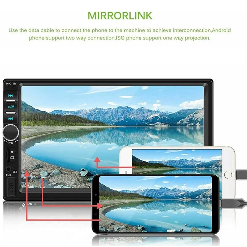 Car Radio Double Din Car Stereo 7" LCD Touch Screen in-Dash Head Unit with Bluetooth Support Mirror Link/DVR/USB/FM/SD/MIC MP3 +Rear View Camera& Remote Control