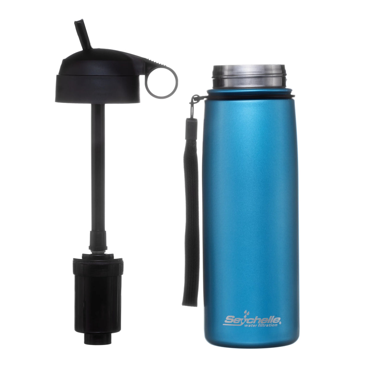 Seychelle Stainless Steel aqua Filter Bottle - Alkaline aqua Filter - Insulated Double Walled aqua Bottle - Vacuum Sealed - 26oz (Metallic Blue)