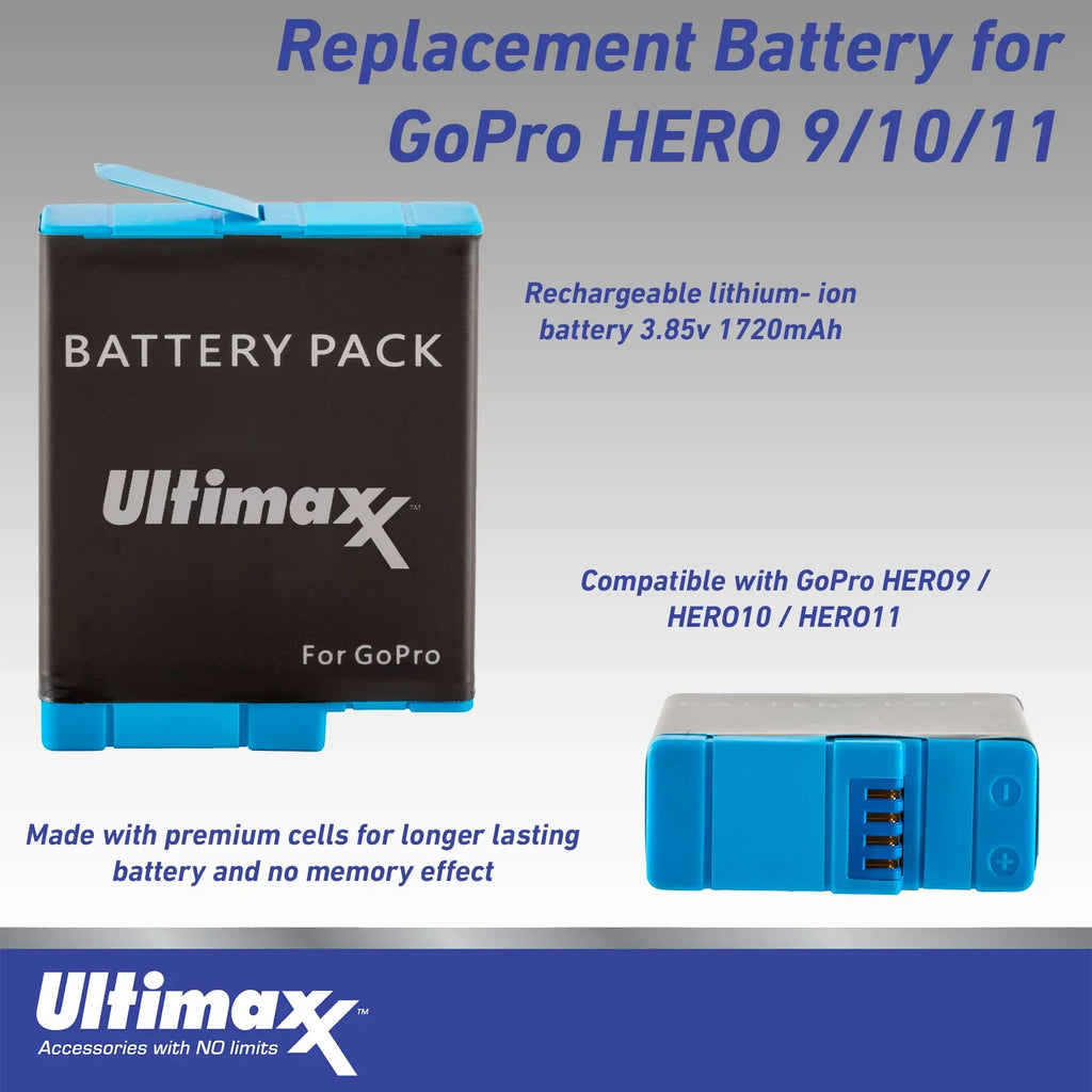 Ultimaxx Essential GoPro HERO10 (Hero 10) Black Bundle - Includes: 2x Replacement Batteries, Dual USB Charger, moisture-immune Action Camera Case & Much More