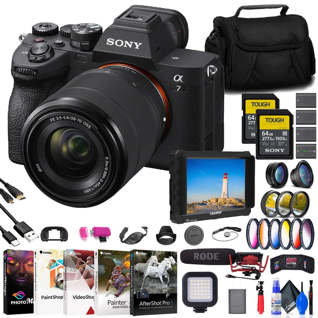 a7 IV Mirrorless Camera with 28-70mm Lens + 4K Monitor + More