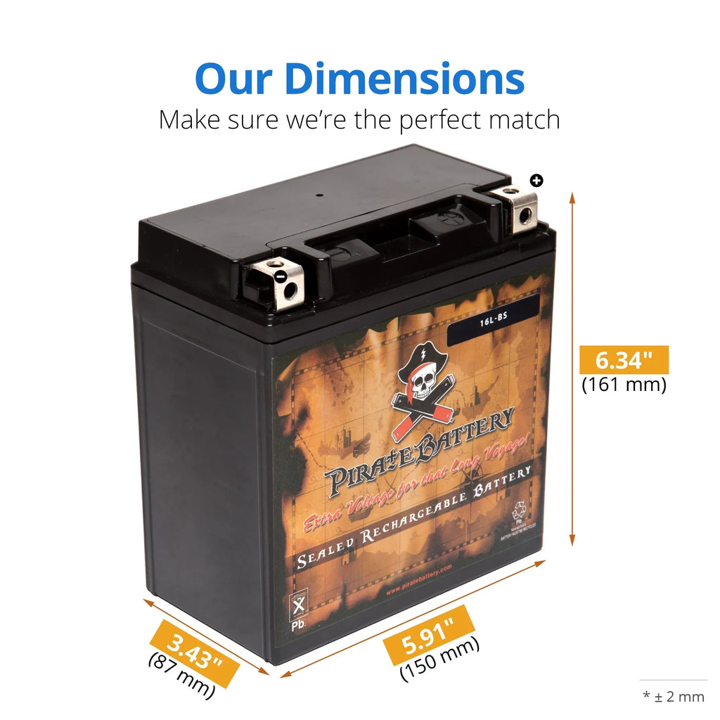 Pirate Battery YTX16L-BS (16L-BS 12 Volt,14 Ah, 230 CCA) Jet Ski Battery for Kawasaki 750cc Jh750 Ss St Xi Xir 1994