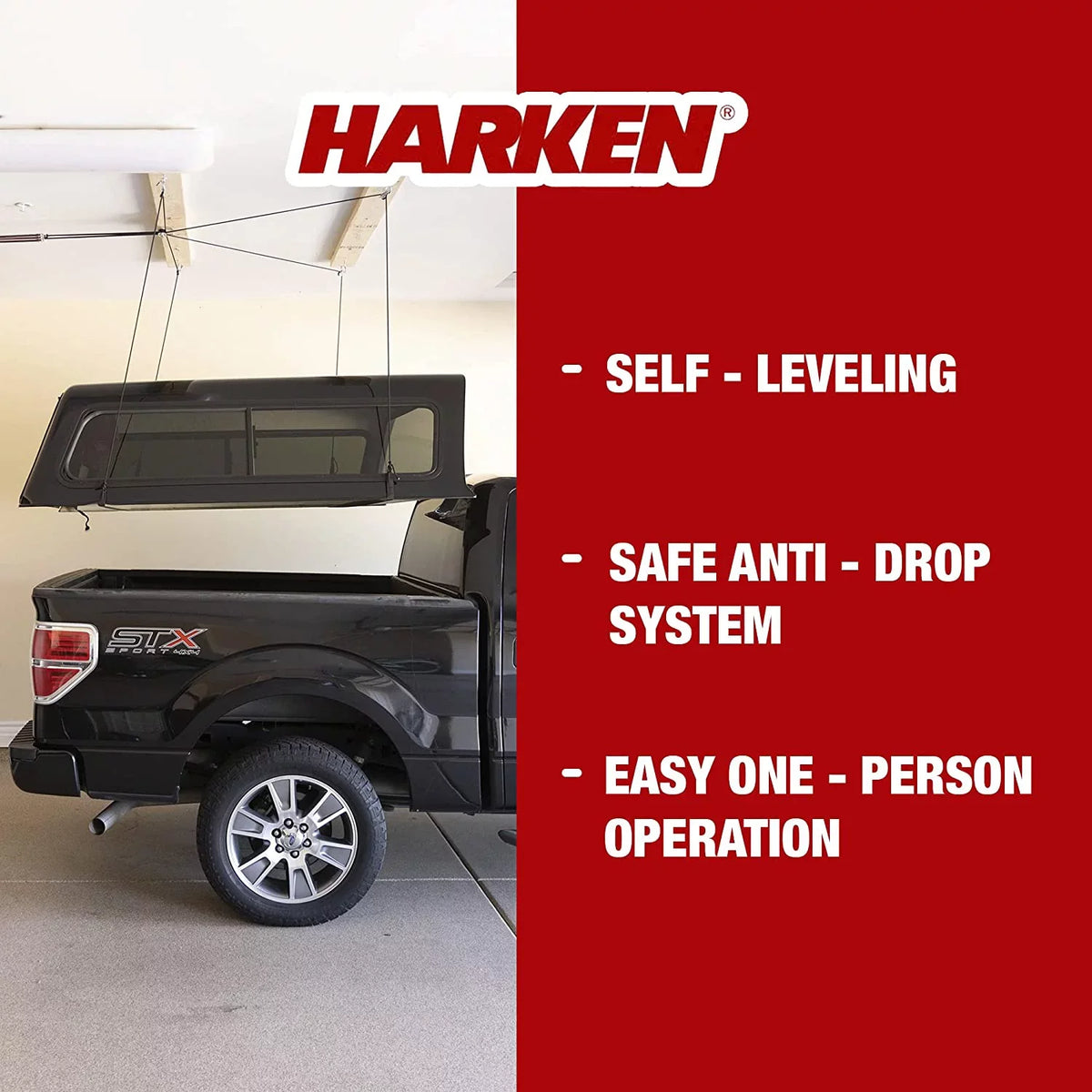 YINCHEN - Truck Cap Overhead Garage Storage Hoist, Self-Leveling, Safe Anti-Drop System, Easy One-Person Operation, Smart Garage Organization
