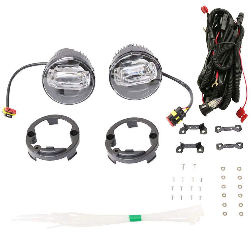 Ikon Motorsports suitable with  Mustang,  Focus,  Taurus X,  Transit Connect; Lincoln LS & Navigator Front LED Fog Lamp Foglight Pair LH RH Clear Lens W/ Wire Harness