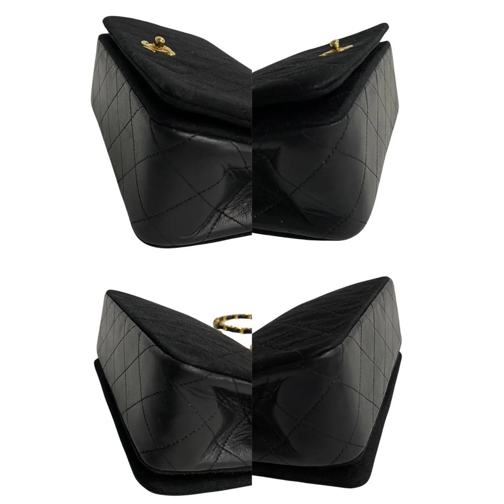 Pre-Owned CHANEL Matelasse Cotton Lambskin Turnlock Full Flap Chain Shoulder Bag Black 73960 (Good)