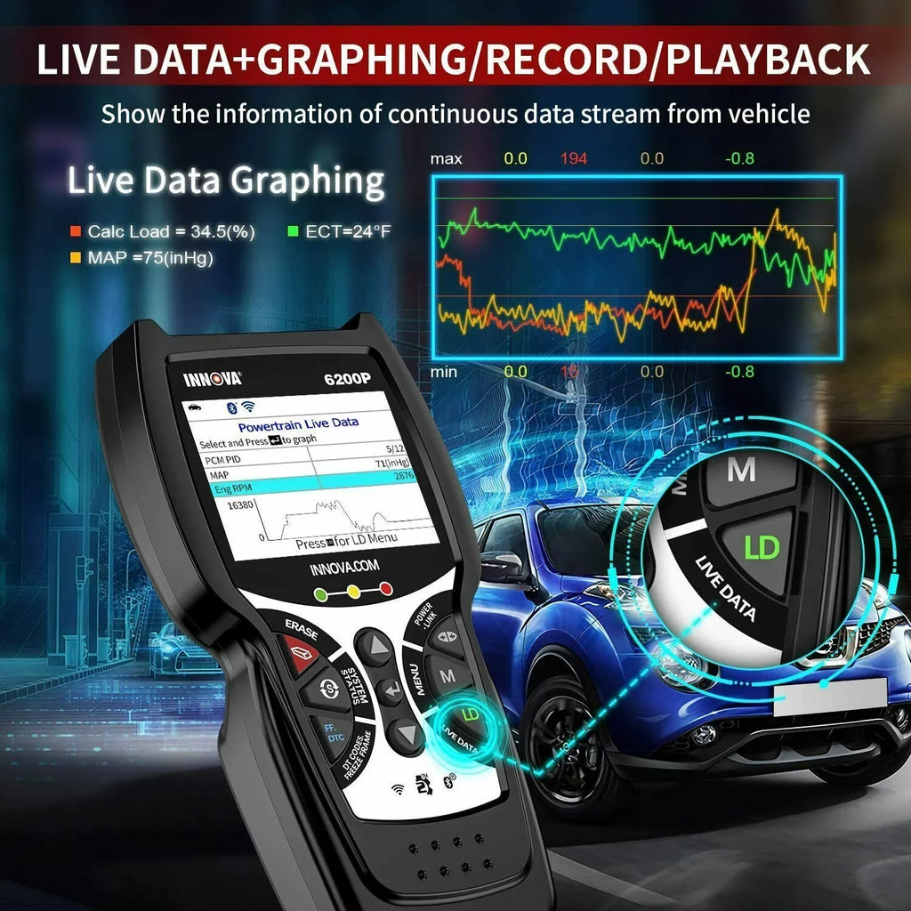 INNOVA 6200P OBD2 Scanner Code Reader Full System ABS SRS Battery Registratio Oil Bluettoth Diagnostic Tool