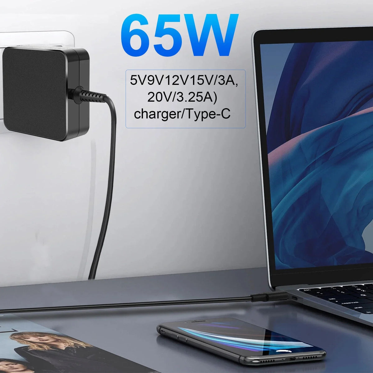 65W USB C AC Adapter Charger for  L30757-002 L32392-001 L30757-004 L32392-001