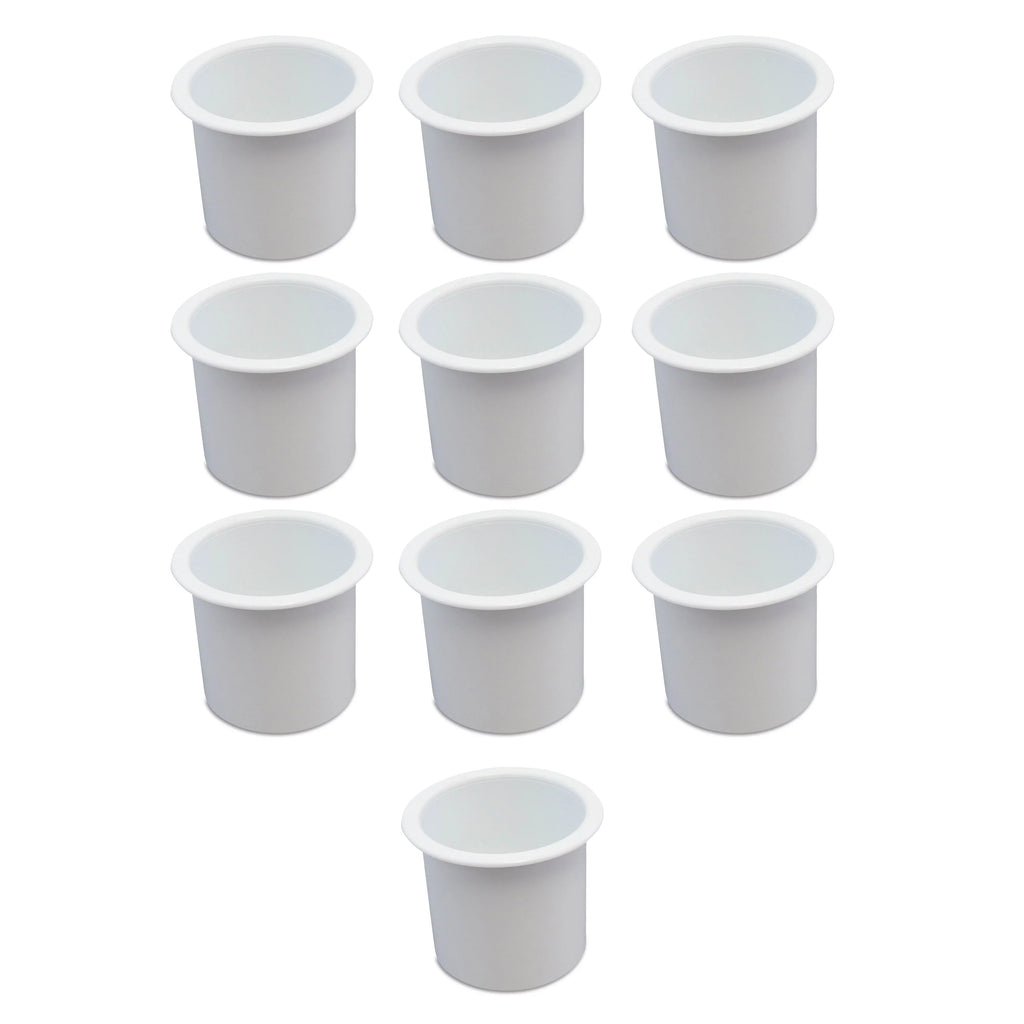 10 Cup Holder Plastic Pocket Recessed Drop In Insert Universal for ship RV Car Truck Sofa Game Table Marine Pontoon Motorhome Camper White